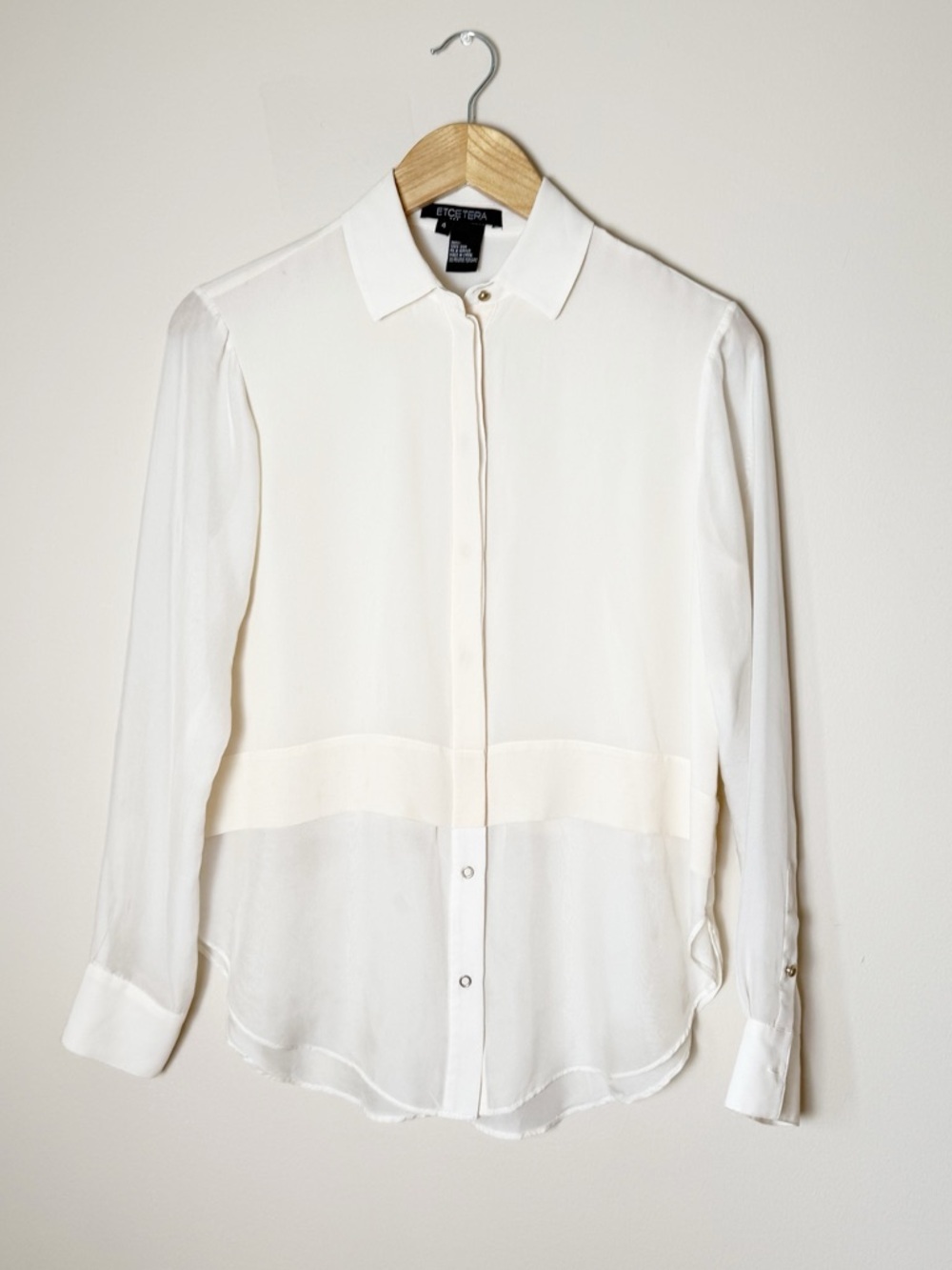 Etcetera 100% Silk Ivory Button Down Blouse Size 4
